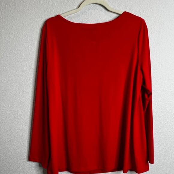 Susan Graver Liquid Knit Long Sleeve Top with Keyhole Trim Red Large - Picture 6 of 6